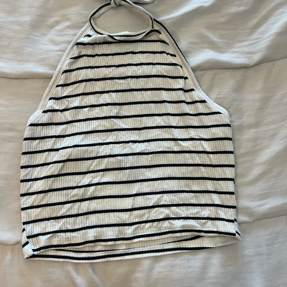Striped Halter Neck Top - Black and White